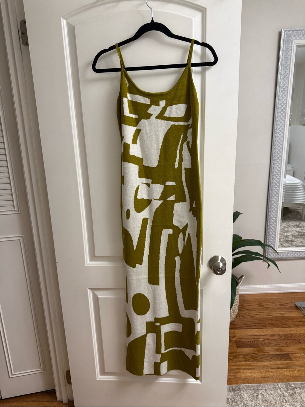 Abstract Olive & White Maxi Slip Dress